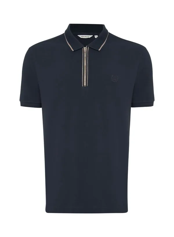 Polo Slim Fit Zíper Gola Jacquard Masculina Individual M
