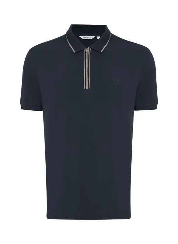 Polo Slim Fit Zíper Gola Jacquard Masculina Individual M
