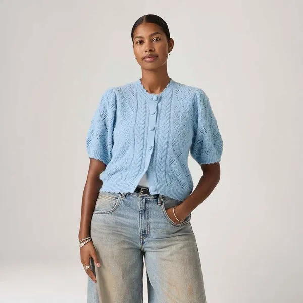 Cardigã Levi's® Pauline Tricot Azul Manga Curta - S USA | P BR