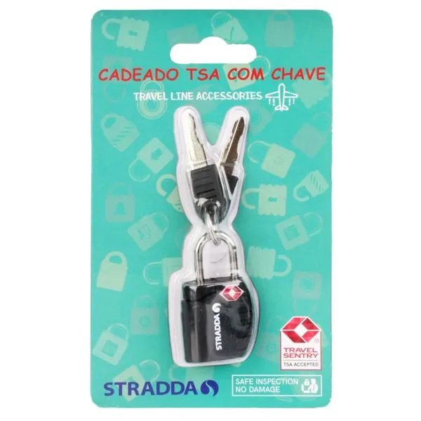 Cadeado TSA com Chave Stradda PRETO