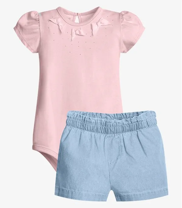 Conjunto Menina Body Com Shorts Trick Nick Rosa 3