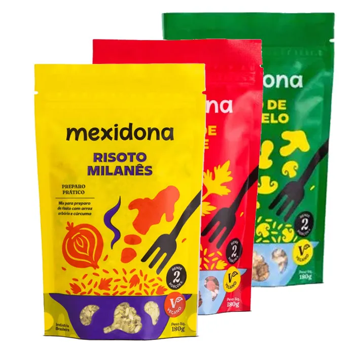 Risoto Vegano Mexidona Sortido contendo 3 pacotes de 180g cada