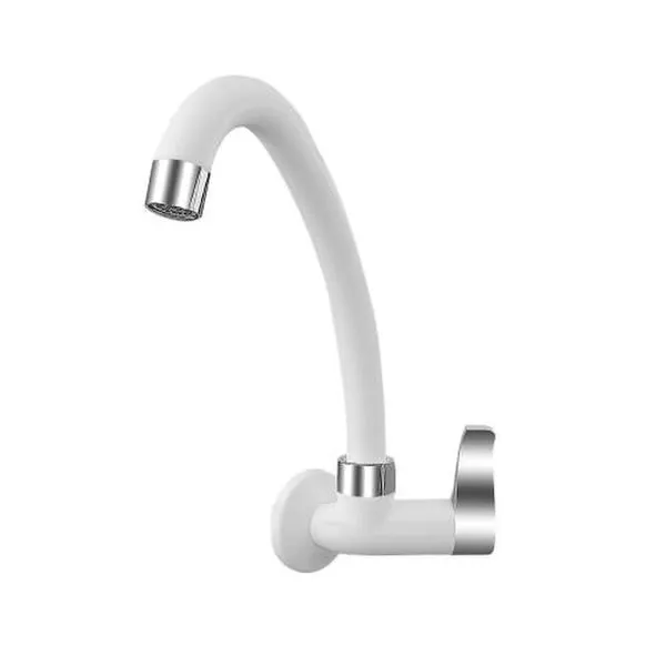 Torneira para Cozinha Slim Orquídea Alavanca de Parede em Plástico Abs Brilhante Bica Móvel Branca e Cromada Socel Torneira para Cozinha Slim Orquídea Alavanca de Parede Bica Móvel Branca e Cromada Socel