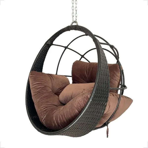 Cadeira Suspensa Ômega Balanço Ninho Gourmet Alumínio Preto Preto Marrom V3
