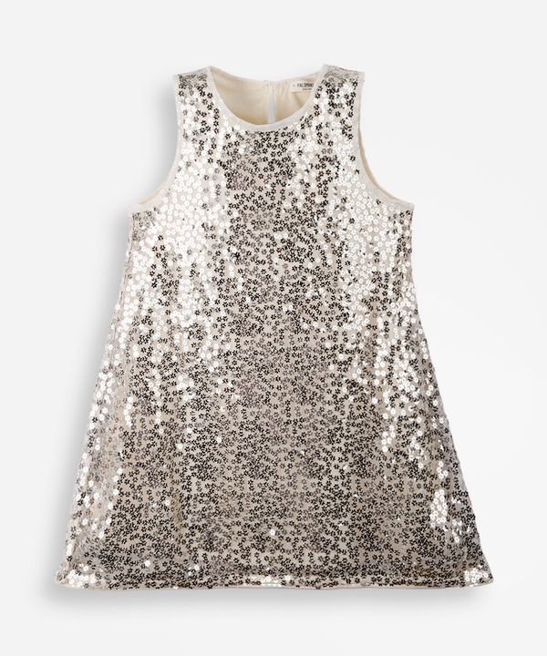 vestido evasê infantil de paetê dourado 8