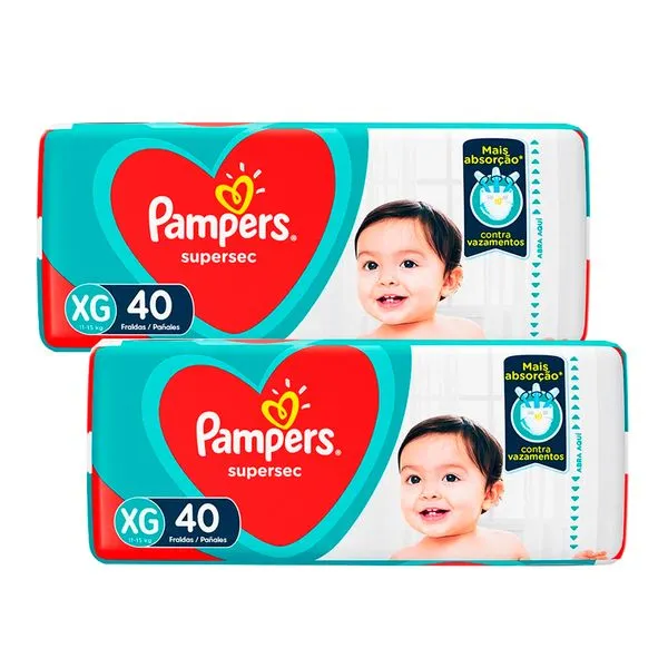 Kit 2 Fraldas Pampers Supersec Hiper XG - 40 Tiras