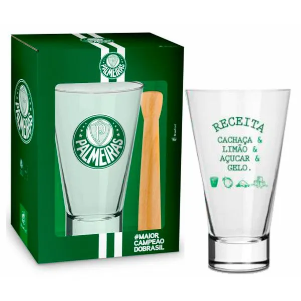 Conjunto Para Caipirinha Long Com Copo E Socador Palmeiras 2 Peças 12530 - Brasfoot