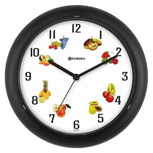Relógio de Parede Redondo Quartz Preto Decorado Frutas 145 - Eurora