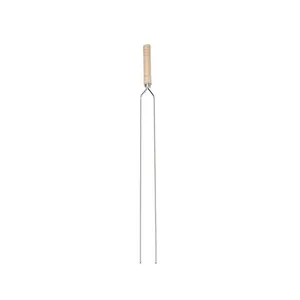 Espeto Duplo Cromado e Cabo Madeira Churrasco 75cm