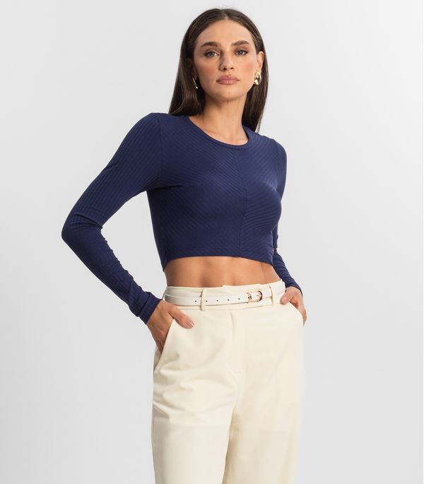 Blusa Feminina Manga Longa Ribana Básica Endless Azul P
