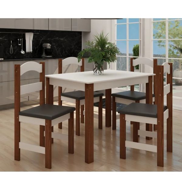Mesa de Jantar 4 Cadeiras 76,5cm x 76,5cm Arauna | Branco/Preto