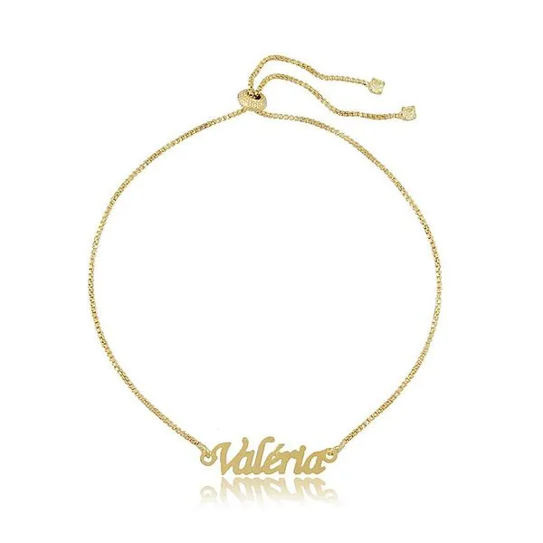 Pulseira Personalizada Floratta Joias com Nome Gravado e Fecho Gravata Folheado em Ouro 18K Hipoalergênica Pulseira Personalizada Floratta Joias com Nome Gravado e Fecho Gravata Folheado em Ouro 18K