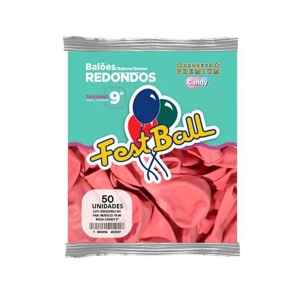 Balão Liso 9 Polegadas Rosa Candy 50 Unidades 313 - Festball