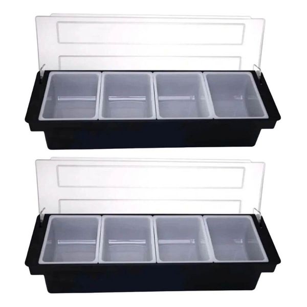 Kit 2 Porta Condimentos 4 Divisórias Profissional Weck Barman Organizador Frutas Especiarias Preto