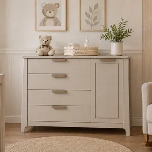 Comoda para Quarto Infantil 4 Gavetas Porta com Cabideiro Theo Areia/Capuccino
