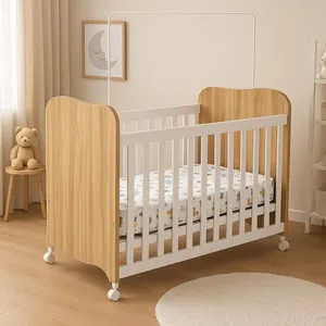 Berço Americano Duda com Colchão Herval Baby Encanto Peroba Móveis Amêndoa com Branco