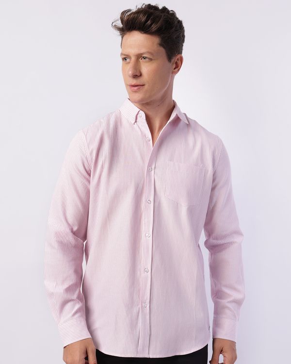 Camisa Masculina Social Manga Longa Listrada Rosa GG