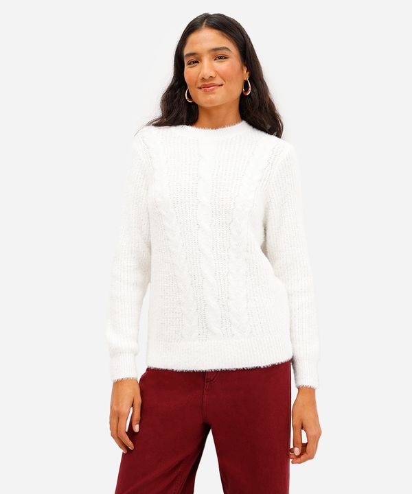 suéter feminino de tricot texturizado off white PP