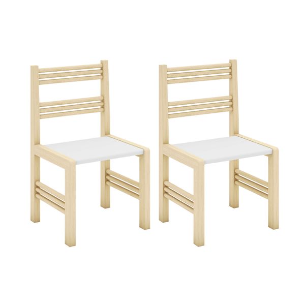 Conjunto 2 Cadeiras Infantil Bella em Madeira Maciça - Branco/Natural