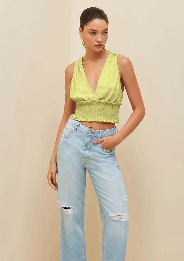 Blusa Morena Rosa Decote V Sem Manga Com Lastex Verde G