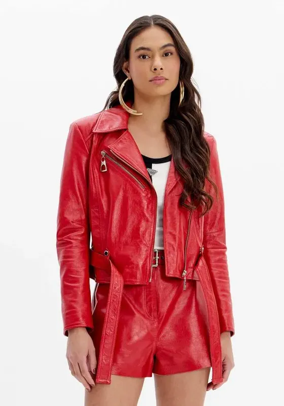 Jaqueta De Couro Perfecto Com Faixa Vermelho PP