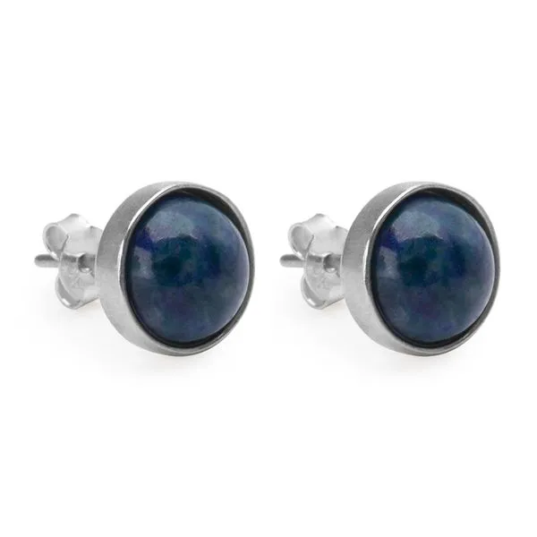 Par de Brincos Sink de Prata 925 e Pedra Natural Lapis Lazulli Azul Escuro