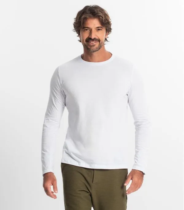 Camiseta Manga Longa Meia Malha Diametro Branco Plus G1