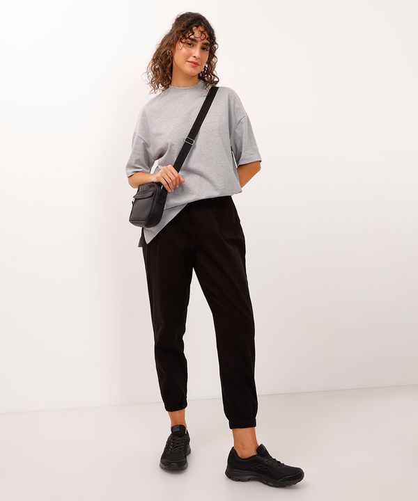 calça jogger de sarja cintura alta preta 34