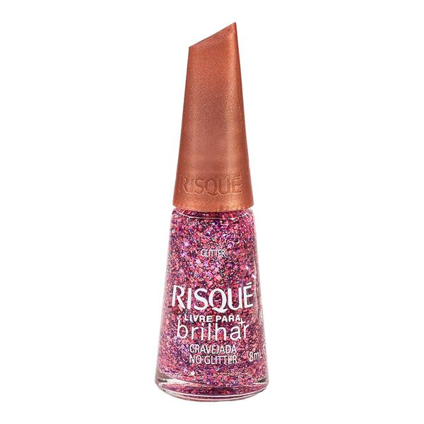 Esmalte Risqué Livre para Brilhar Rosa Cravejada no Glitter 8ml