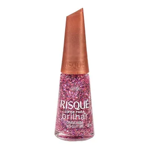 Esmalte Risqué Livre para Brilhar Rosa Cravejada no Glitter 8ml