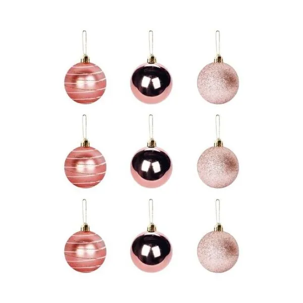 Kit 9 Bolinhas para Árvore de Natal 5cm Enfeite com Gancho Rosa Zein Importados Kit 9 Bolinhas para Árvore de Natal 5cm Enfeite Rosa Zein Importados