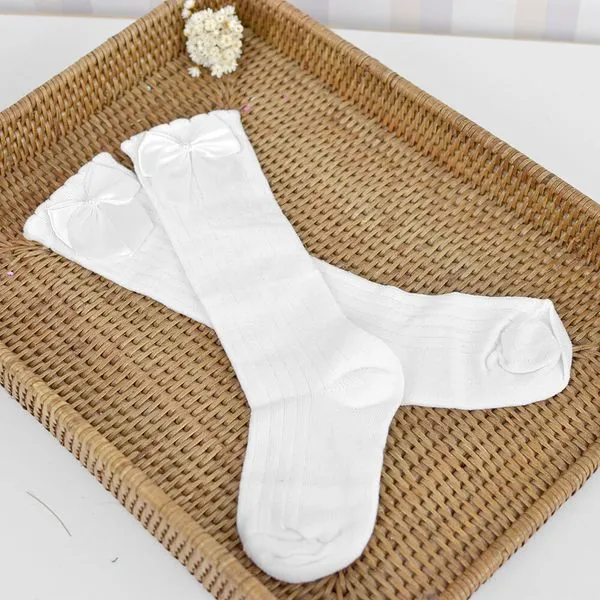 Meia Algodão 3/4 Lisa com Laço Tam. 21 a 24 Branco - 21 a 24