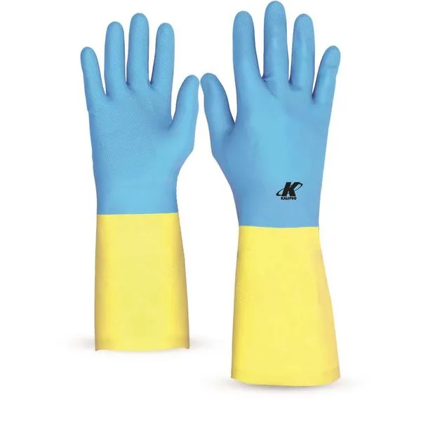 Luva de Látex com Neoprene Flocada Azul e Amarela - KALIPSO Luva de Látex com Neoprene Flocada Amarela / Azul Kalipso - 7/P