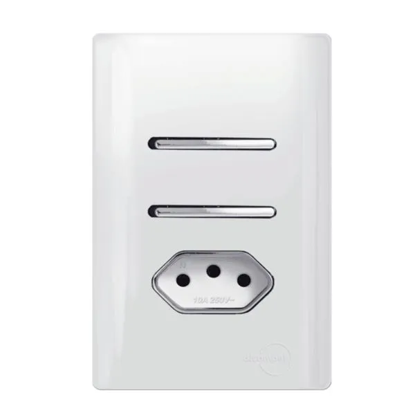 Interruptor Simples + Paralelo + Tomada Universal 2P+T 10A Cromado com Placa 4x2 - DC-120025 - NOVARA