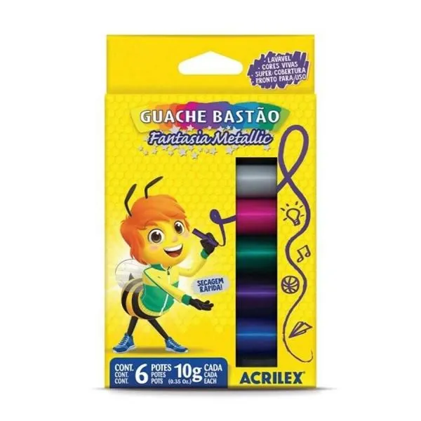 Tinta Guache Acrilex Bastão Metallic 6 Cores TINTA GUACHE ACRILEX BASTAO 6CORES METAL