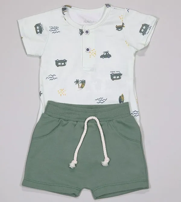 Conjunto Body Shorts - N6540 De 3 a 9 meses Verde - P