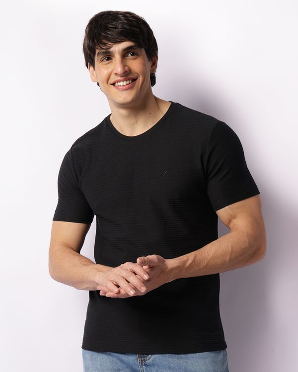 Camiseta Masculina Texturizada Manga Curta Preta GG