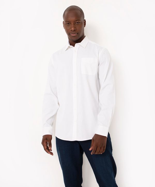 camisa de algodão comfort texturizada manga longa branca P