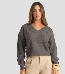 Sueter Feminino Decote Em V Infinita Cor Cinza G