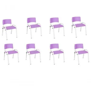 Kit 8 Cadeiras Infantil Iso, Escola, Base Branco- Lilas