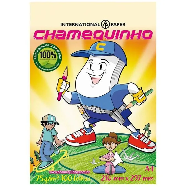 Papel A4 Chamequinho Amarelo 100 Folhas. Papel A4 Chamequinho Amarelo 100 Folhas
