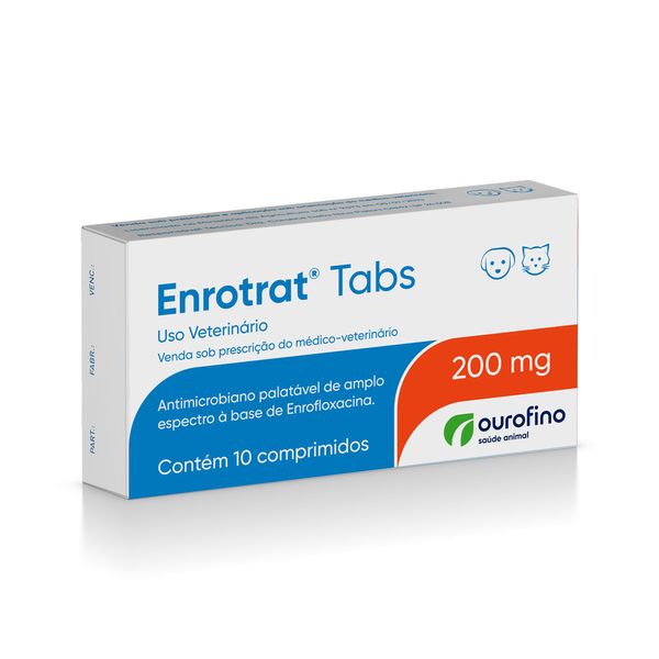Enrotrat Tabs 200mg Antimicrobiano Cães e Gatos 10 comprimidos