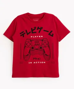 camiseta de algodão infantil player manga curta vermelha 12