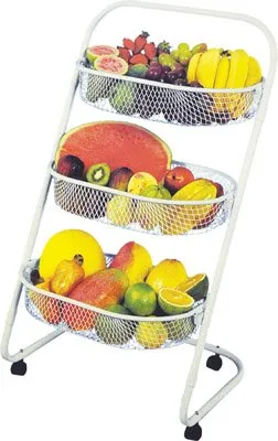 Fruteira de Chão Metaltec 103 com 3 Cestos e Rodas Branca