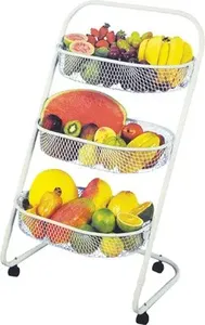 Fruteira de Chão Metaltec 103 com 3 Cestos e Rodas Branca
