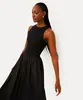 vestido midi canelado saia volumosa - preto G