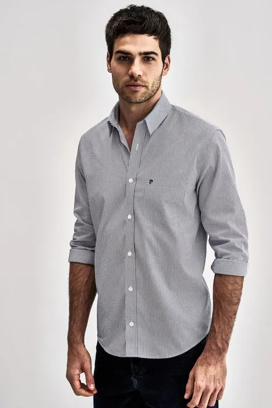 Camisa Clássica Manga Longa Listrada - Azul - 4