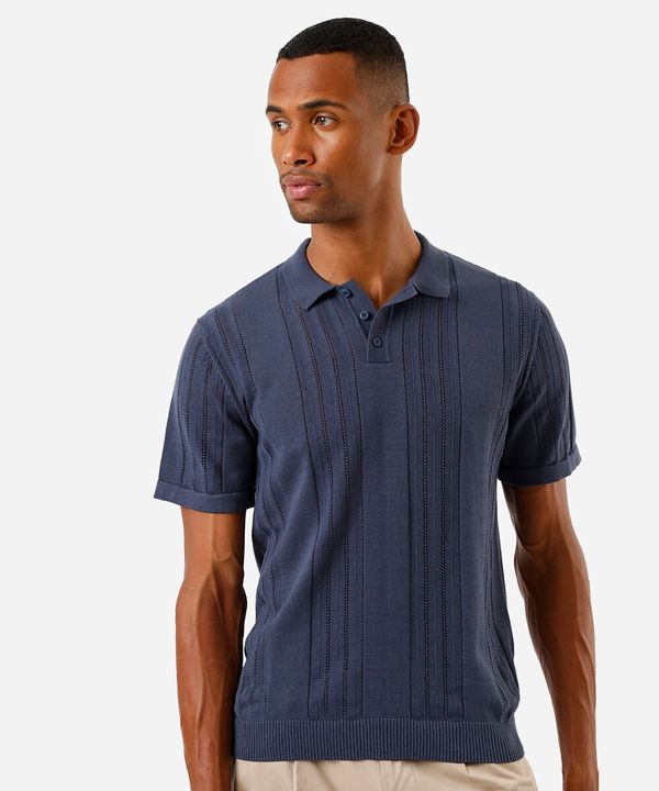 polo masculina de tricô com manga curta azul M