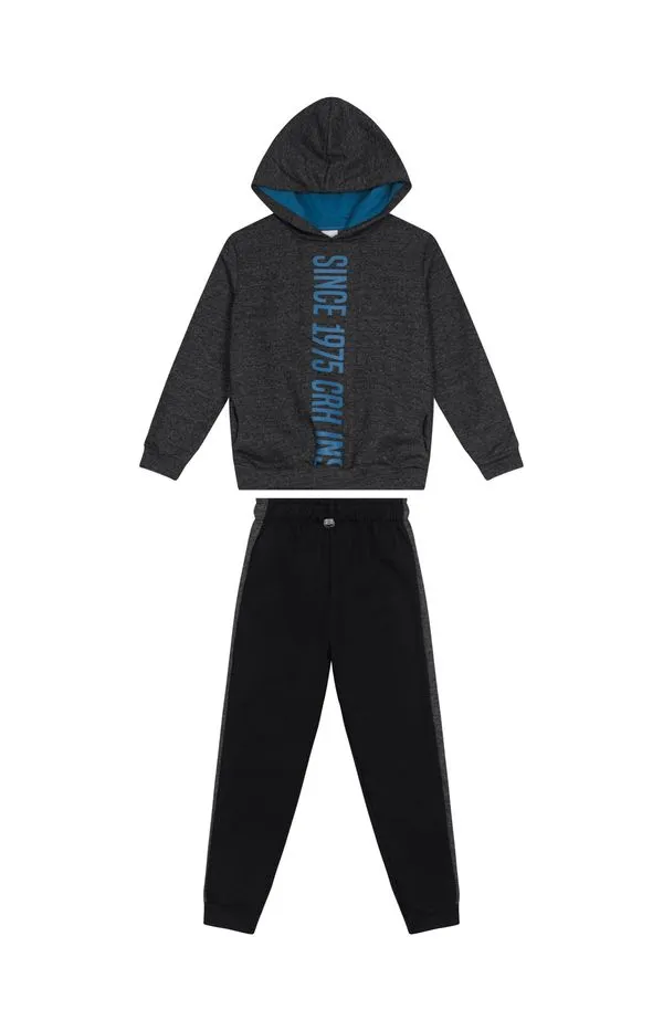 Conjunto Menino Blusão Estampa Lettering Em Moletom Mouline - Carinhoso Preto - 6