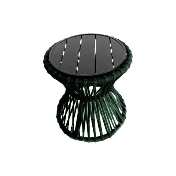 Mesa De Centro Sol Em Corda Náutica E Base Em Alumínio Preta 70cm Verde Musgo - Cor: Verde